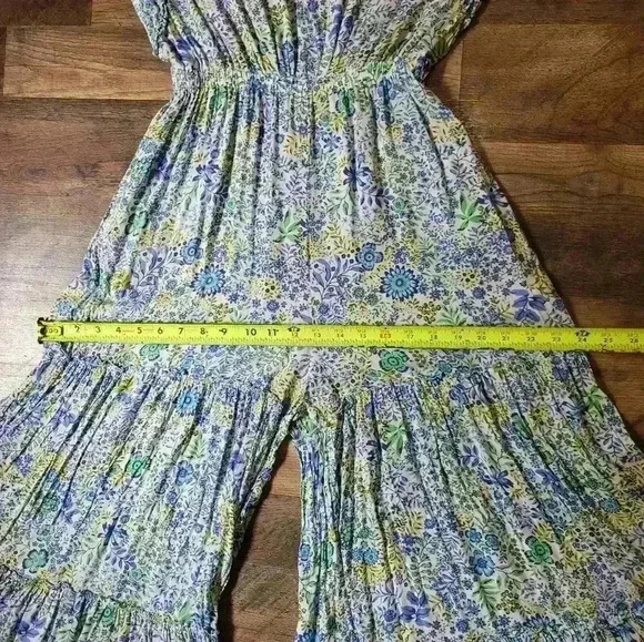 Poupette St. Barth Ruffle Floral Bell Bottm Jumpsuit Size M - Picture 6 of 13